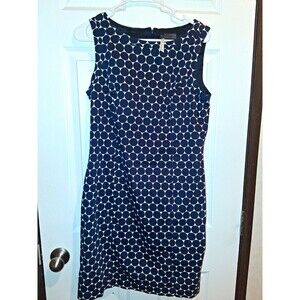 s.Oliver Blue/White Polka Dot Sleeveless Sheath Dress Round Neck SZ 6